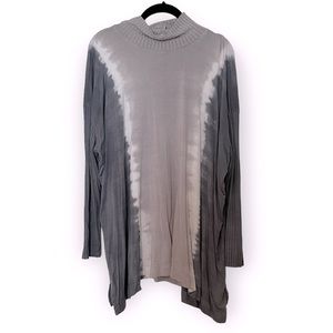 Nordstrom Mona B Tie Dye Gray Teal High Mock Neck Shark Bite Tunic Oversized Too